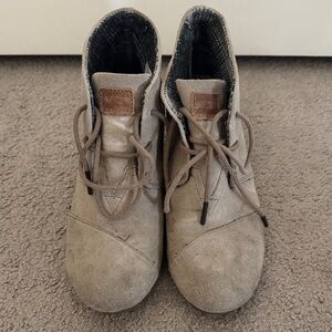 Toms Taupe Suede Lace-Up Ankle Wedge Boots